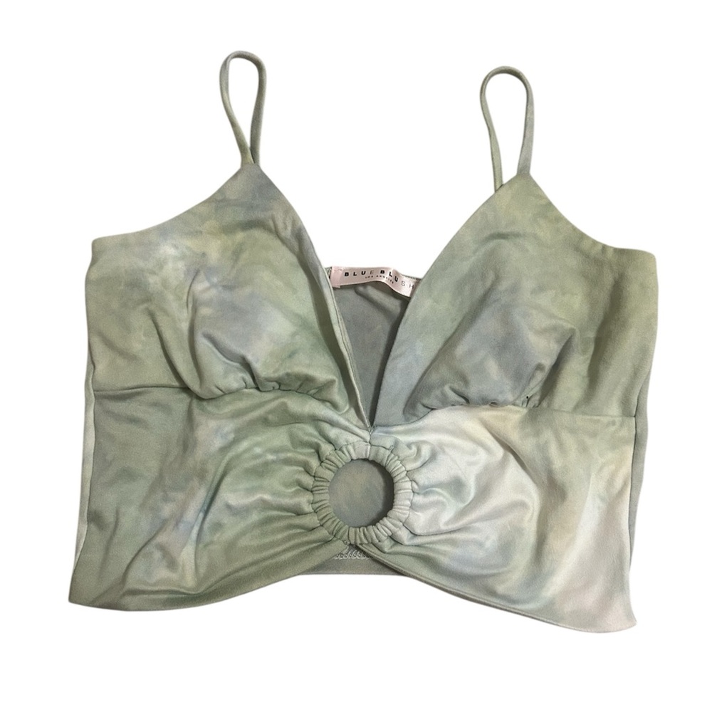 Blue Blush Green Tie-Dye Crop Top with Front Ring